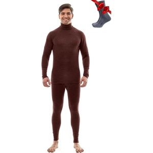 image:imageMerino Wool Base Layer Mens Set  Turtleneck Thermal Underwear for Men Sox  Low and High Neck Midweight Long Johns Cold Weather Top and Bottom Breathable MoistureWicking Ideal for Hiking Skiing260 Bordo High