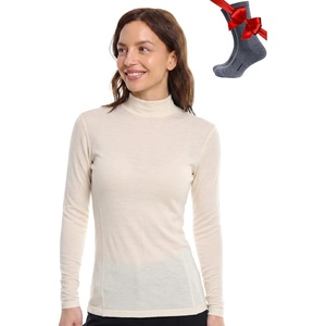 image:imageMerino Wool Base Layer Women Turtleneck  Merino Wool Sweater Women Shirt  Low and High Neck Midweight Shirt Breathable Naturally OdorResistant Soft Ideal for Hiking Skiing ColdWeather Wear260 Natural White Low