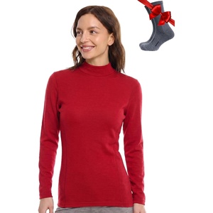 image:imageMerino Wool Base Layer Women Turtleneck  Merino Wool Sweater Women Shirt  Low and High Neck Midweight Shirt Breathable Naturally OdorResistant Soft Ideal for Hiking Skiing ColdWeather Wear260 Red Low