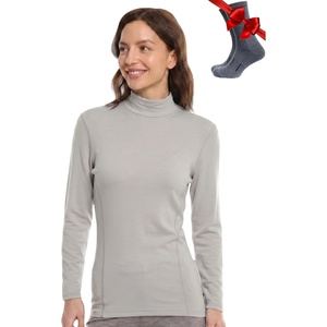 image:imageMerino Wool Base Layer Women Turtleneck  Merino Wool Sweater Women Shirt  Low and High Neck Midweight Shirt Breathable Naturally OdorResistant Soft Ideal for Hiking Skiing ColdWeather Wear260 Light Grey Low