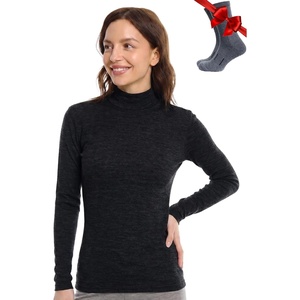 image:imageMerino Wool Base Layer Women Turtleneck  Merino Wool Sweater Women Shirt  Low and High Neck Midweight Shirt Breathable Naturally OdorResistant Soft Ideal for Hiking Skiing ColdWeather Wear260 Heathered Black Low