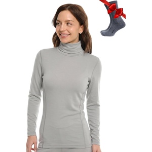 image:imageMerino Wool Base Layer Women Turtleneck  Merino Wool Sweater Women Shirt  Low and High Neck Midweight Shirt Breathable Naturally OdorResistant Soft Ideal for Hiking Skiing ColdWeather Wear260 Light Grey High