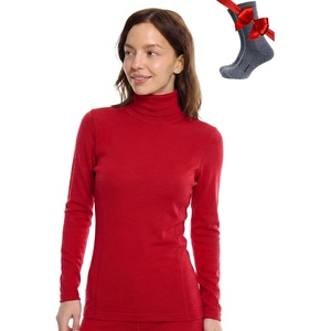 image:imageMerino Wool Base Layer Women Turtleneck  Merino Wool Sweater Women Shirt  Low and High Neck Midweight Shirt Breathable Naturally OdorResistant Soft Ideal for Hiking Skiing ColdWeather Wear260 Red High