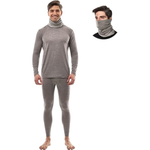 image:image100 Merino Wool Base Layer Mens  Thermal Underwear Set with Neck Gaiter  Midweight Breathable Merino Wool Shirts Bottom Naturally OdorResistant Ideal for Hiking Skiing ColdWeather Layering200 Grey Melange