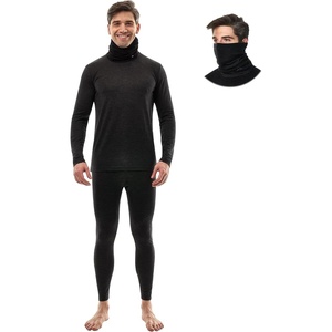 image:image100 Merino Wool Base Layer Mens  Thermal Underwear Set with Neck Gaiter  Midweight Breathable Merino Wool Shirts Bottom Naturally OdorResistant Ideal for Hiking Skiing ColdWeather Layering200 Heathered Black