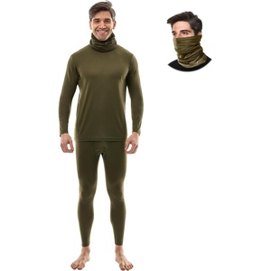image:image100 Merino Wool Base Layer Mens  Thermal Underwear Set with Neck Gaiter  Midweight Breathable Merino Wool Shirts Bottom Naturally OdorResistant Ideal for Hiking Skiing ColdWeather Layering200 Dark Olive