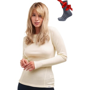 image:image100 Merino Wool Base Layer Women  Long Sleeve Thermal Shirt with Socks  Lightweight Midweight Heavyweight Shirts Naturally OdorResistant Breathable Hiking Cold Weather Base Layer250 Natural Merinos