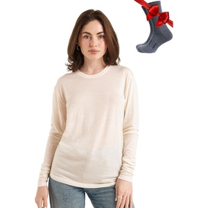 image:image100 Merino Wool Base Layer Women  Long Sleeve Thermal Shirt with Socks  Lightweight Midweight Heavyweight Shirts Naturally OdorResistant Breathable Hiking Cold Weather Base Layer165 Cream White