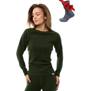 image:image100 Merino Wool Base Layer Women  Long Sleeve Thermal Shirt with Socks  Lightweight Midweight Heavyweight Shirts Naturally OdorResistant Breathable Hiking Cold Weather Base Layer320 Army Green