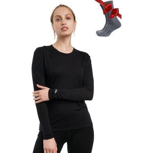 image:image100 Merino Wool Base Layer Women  Long Sleeve Thermal Shirt with Socks  Lightweight Midweight Heavyweight Shirts Naturally OdorResistant Breathable Hiking Cold Weather Base Layer165 Black