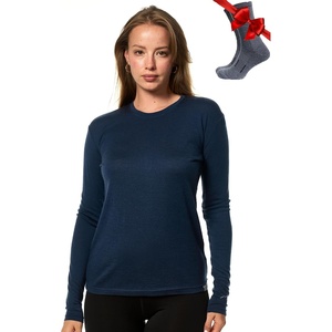 image:image100 Merino Wool Base Layer Women  Long Sleeve Thermal Shirt with Socks  Lightweight Midweight Heavyweight Shirts Naturally OdorResistant Breathable Hiking Cold Weather Base Layer165 Navy