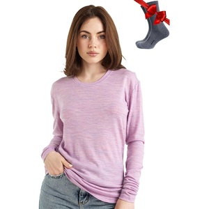 image:image100 Merino Wool Base Layer Women  Long Sleeve Thermal Shirt with Socks  Lightweight Midweight Heavyweight Shirts Naturally OdorResistant Breathable Hiking Cold Weather Base Layer165 Heather Lilac