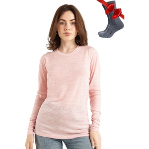 image:image100 Merino Wool Base Layer Women  Long Sleeve Thermal Shirt with Socks  Lightweight Midweight Heavyweight Shirts Naturally OdorResistant Breathable Hiking Cold Weather Base Layer165 Pink Heather