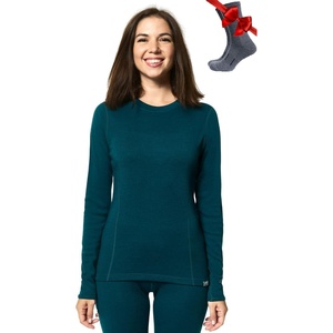 image:image100 Merino Wool Base Layer Women  Long Sleeve Thermal Shirt with Socks  Lightweight Midweight Heavyweight Shirts Naturally OdorResistant Breathable Hiking Cold Weather Base Layer320 Deep Teal