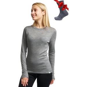 image:image100 Merino Wool Base Layer Women  Long Sleeve Thermal Shirt with Socks  Lightweight Midweight Heavyweight Shirts Naturally OdorResistant Breathable Hiking Cold Weather Base LayerGray Heather 250