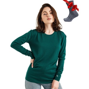image:image100 Merino Wool Base Layer Women  Long Sleeve Thermal Shirt with Socks  Lightweight Midweight Heavyweight Shirts Naturally OdorResistant Breathable Hiking Cold Weather Base Layer165 Forest Green