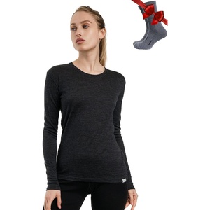 image:image100 Merino Wool Base Layer Women  Long Sleeve Thermal Shirt with Socks  Lightweight Midweight Heavyweight Shirts Naturally OdorResistant Breathable Hiking Cold Weather Base Layer165 Charcoal Grey