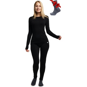 image:image100 Merino Wool Base Layer Women Set  Thermal Underwear Women Top Bottom  Lightweight Midweight Heavyweight Base Layer MoistureWicking Breathable Active Underwear Hiking Skiing Camping250 Black