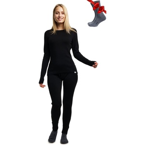 image:image100 Merino Wool Base Layer Women Set  Thermal Underwear Women Top Bottom  Lightweight Midweight Heavyweight Base Layer MoistureWicking Breathable Active Underwear Hiking Skiing Camping 320 Black