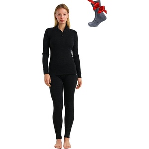 image:image100 Merino Wool Base Layer Women Set  Thermal Underwear Women Top Bottom  Lightweight Midweight Heavyweight Base Layer MoistureWicking Breathable Active Underwear Hiking Skiing Camping320 Charcoal Grey Zipup
