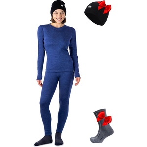 image:image100 Merino Wool Base Layer Women Set  Thermal Underwear Women Top Bottom  Lightweight Midweight Heavyweight Base Layer MoistureWicking Breathable Active Underwear Hiking Skiing CampingWindsor Blue Dark