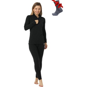 image:image100 Merino Wool Base Layer Women Set  Thermal Underwear Women Top Bottom  Lightweight Midweight Heavyweight Base Layer MoistureWicking Breathable Active Underwear Hiking Skiing Camping250 Charcoal Grey Zipup