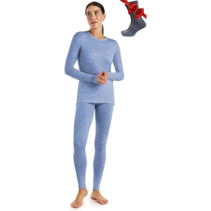 image:image100 Merino Wool Base Layer Women Set  Thermal Underwear Women Top Bottom  Lightweight Midweight Heavyweight Base Layer MoistureWicking Breathable Active Underwear Hiking Skiing Camping165 Deep Blue
