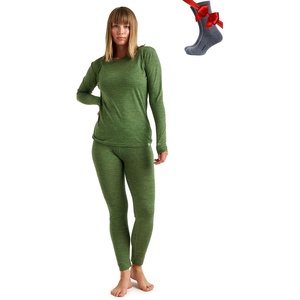 image:image100 Merino Wool Base Layer Women Set  Thermal Underwear Women Top Bottom  Lightweight Midweight Heavyweight Base Layer MoistureWicking Breathable Active Underwear Hiking Skiing Camping165 Olive Green