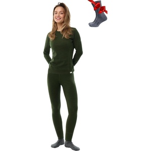 image:image100 Merino Wool Base Layer Women Set  Thermal Underwear Women Top Bottom  Lightweight Midweight Heavyweight Base Layer MoistureWicking Breathable Active Underwear Hiking Skiing Camping320 Army Green