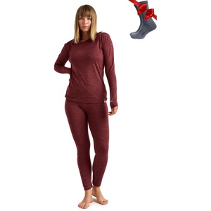 image:image100 Merino Wool Base Layer Women Set  Thermal Underwear Women Top Bottom  Lightweight Midweight Heavyweight Base Layer MoistureWicking Breathable Active Underwear Hiking Skiing Camping165 Burgundy