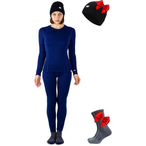 image:image100 Merino Wool Base Layer Women Set  Thermal Underwear Women Top Bottom  Lightweight Midweight Heavyweight Base Layer MoistureWicking Breathable Active Underwear Hiking Skiing CampingNavy Classic