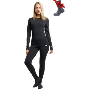 image:image100 Merino Wool Base Layer Women Set  Thermal Underwear Women Top Bottom  Lightweight Midweight Heavyweight Base Layer MoistureWicking Breathable Active Underwear Hiking Skiing Camping165 Heathered Black